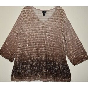 Maggie Barnes 3X Top Stretch Tiered Brown Gold Metallic Shimmer Pullover Dressy